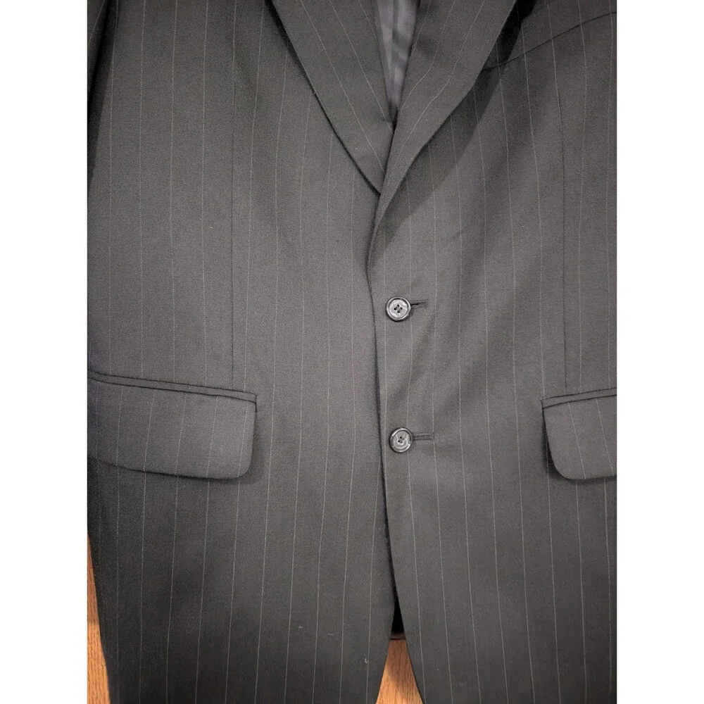 Vintage Petrocelli Black Stripe Wool Blend Men Blazer Sport Coat Jacket sz 42 R